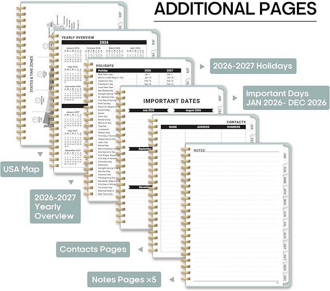 2026 Planner, Weekly and Monthly Calendar Planner Book, January 2026 - December 2026, Hardcover Spiral Planner with Monthly Tabs, Notes Pages, Perfect for Women & Men, A5 (6.4" x 8.5") - Grey Blue