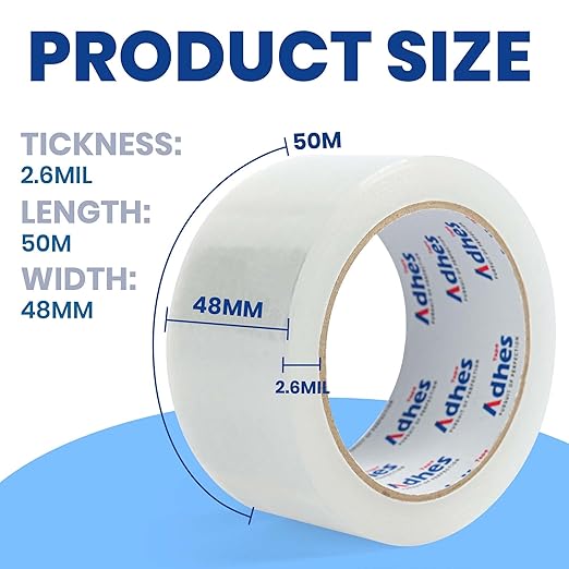 ADHES 2.6mil No Noise Packing Tape, 48mm x 50m, 6 Rolls, Heavy Duty Silent Packing Tape for Moving, Storage, and Packaging