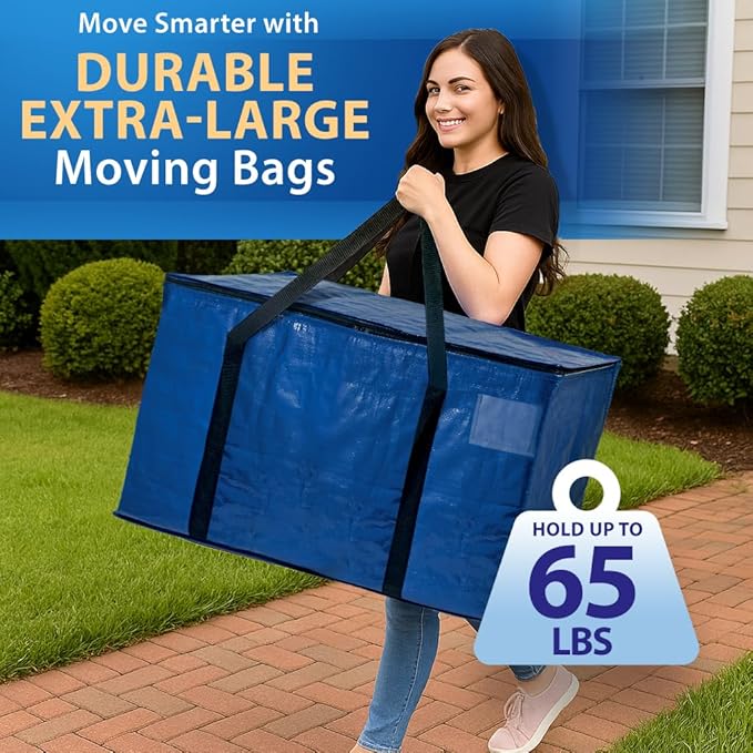 ClearSpace Heavy Duty Moving Bags or Storage Bag – Large Moving Boxes with Backpack Straps, Zippers & Handles – Perfect for Moving, College Dorm, Traveling, Camping, Christmas Decorations, 2 Pack