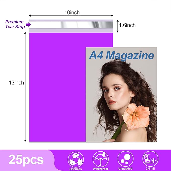 JinRuiKJ Thank You Poly Mailer 10x13 Inch 25 PCS, Shipping Bags for Clothing, Packaging Bags for Small Business, Strong Adhensive, Waterproof and Tear-Resistant Mailing Envelopes, Purple