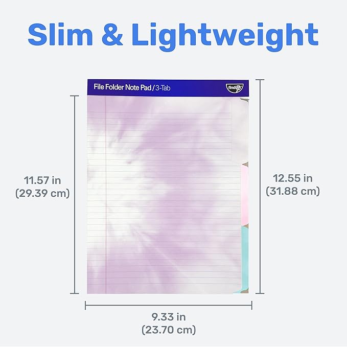 Find It File Folder Notepad - Pack of 12-9.5 x 12.5 Inch Notebook Organizer Folders for Filing, Document, and Clipboard Organization - Tie-Dye