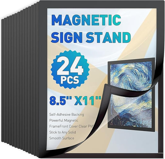Uniclife 24 Pack Magnetic Sign Holder 8.5" x 11" Self-Adhesive Magnetic Picture Frame Wall Mounted Display Frame for Home Office Store Poster Document Holder for Wall Door Glass Window Refrigerator