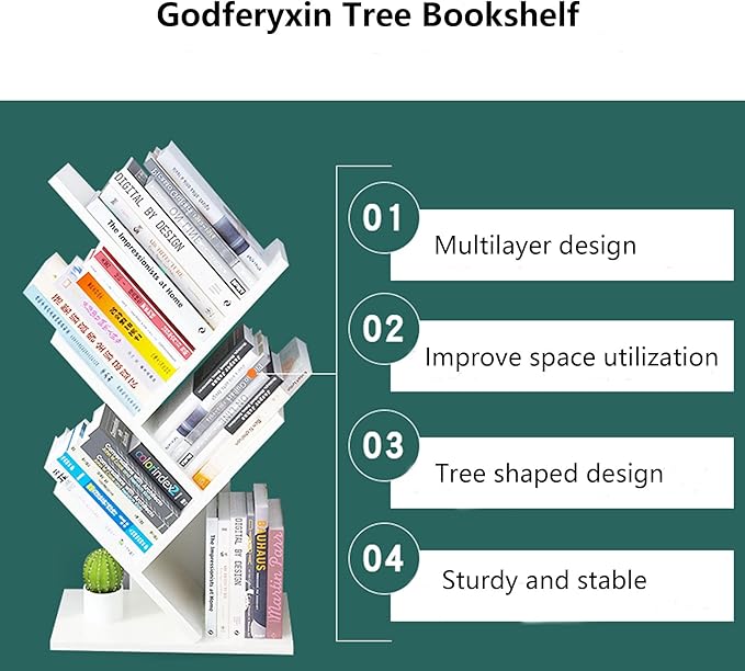 Godferyxin Bookshelf, 5-Tier Book Storage Organizer Shelves Floor Standing Bookcase, Wood Storage Rack for Office Home School Shelf Display for Cd/Magazine-White