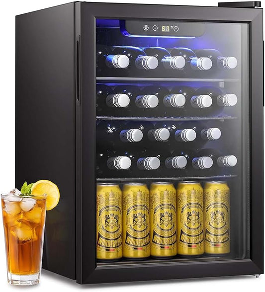 Antarctic Star 24 Bottle Wine Cooler Beverage Refrigerator Small Mini Wine Cellar Beer Soda Clear Glass Door Bar Fridge Quiet Operation Compressor Adjust Temp Control Freestanding, 2.5 Cu. Ft