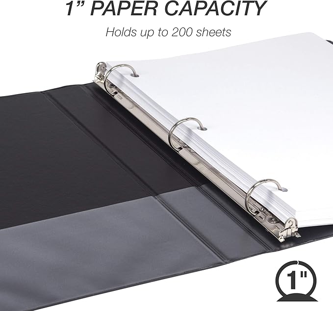 Samsill Durable 1 Inch Binder, Made in the USA, Round Ring Customizable Clear View Binder, Black, 24 Pack (MP248430)