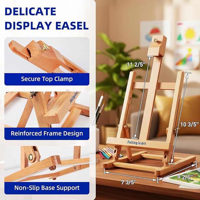 Falling in Art Painting Set for Kids with Table Easel-Acrylic Painting Starter Kit with Art Smock, 12 Acrylic Paints, 12 Water Soluble Colored Pencils, Paint Brushes, Canvas Panels and Watercolor Pad