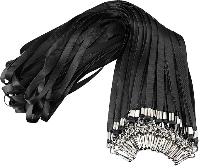 Black Lanyards Bulk 50 Packs Lanyards for ID Badges,Lanyards with Swivel Hook Clips for Name Tag Lanyard ID Holder