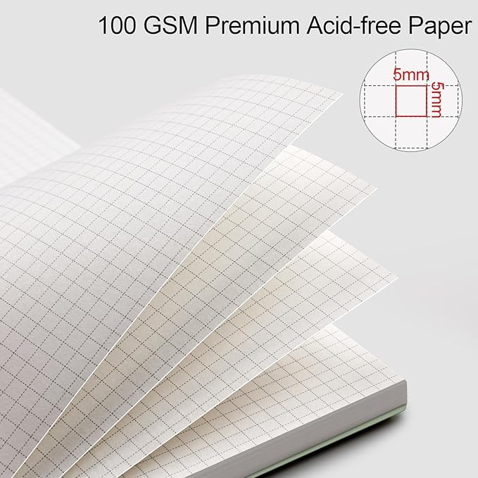 AHGXG Graph Paper Notebook - Spiral Notebook Journal 7.6" x 10", B5 Large Graph Notebook, 140 Pages, 100 gsm Thick Grid Paper, Waterproof Plastic Cover, for School Writing Engineering, Sage Green