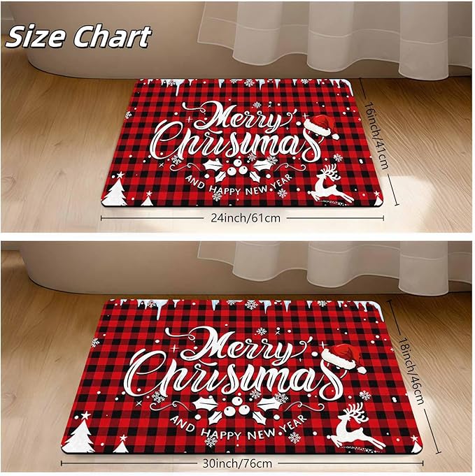 Merry Chirstmas Doormat Buffalo Plaid Door Mat for Front Door, Front Porch Rugs Easy Clean Welcome Mats Outdoor Rug Indoor Outdoor Winter Decor, 18" x 30"Inch
