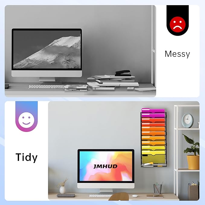 11-Tier Wall File Organizer Hanging File Holder Mail Organizer for Papers, Folders, Document, Mesh Magazine Rack for Office Home School, Black