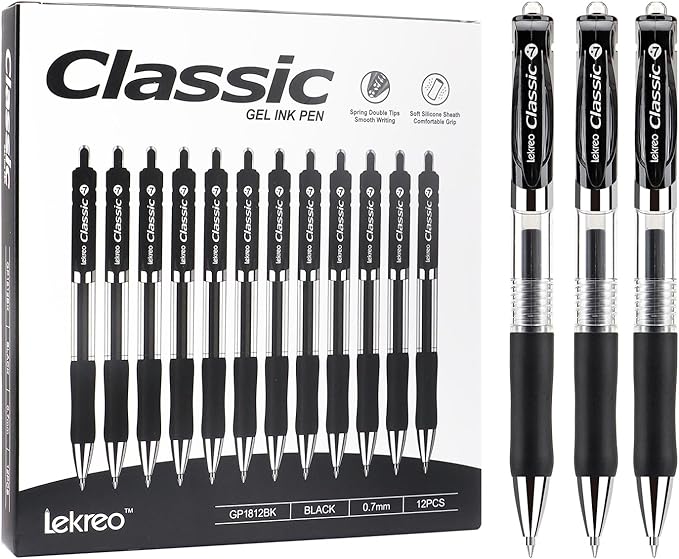 Classic Retractable Gel Roller Pens, 0.7mm Fine Point Black Ink (Black - 36 Packs)