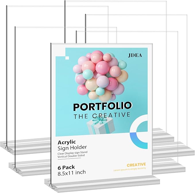 Acrylic Sign Holder Desktop Display Holder for Homes Restaurants Offices Shops (6 Pack 8.5x11 Clear)