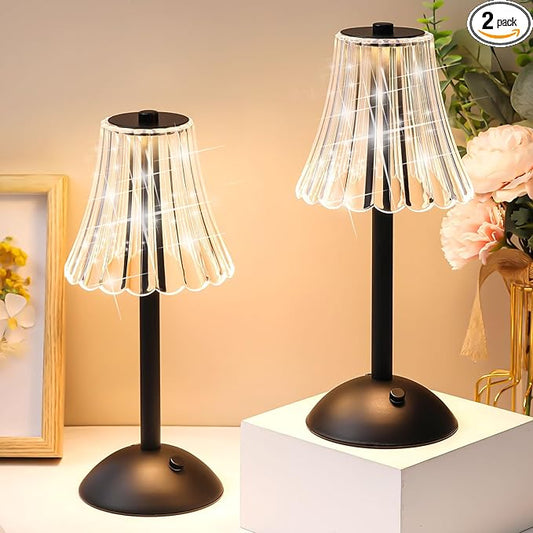 Liliful 2 Pcs LED Portable Cordless Table Lamp Touch Battery Operated Rechargeable Gold Desk Lamp 3 Color Dimmable for Bedroom Living Room Dining (Black,Rose Style)