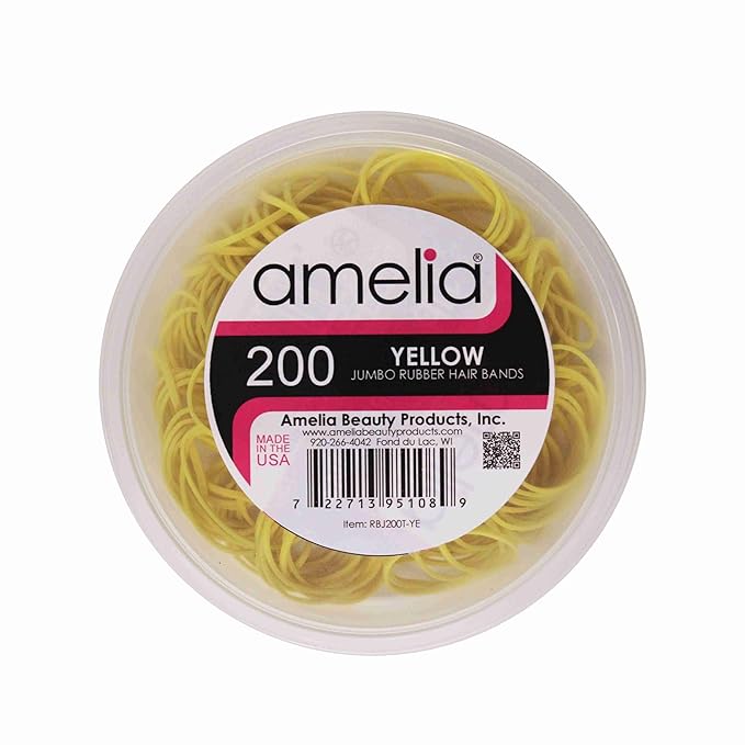 200, Jumbo Size, Yellow Color, US Made Rubber Bands for Pony Tails and Braids