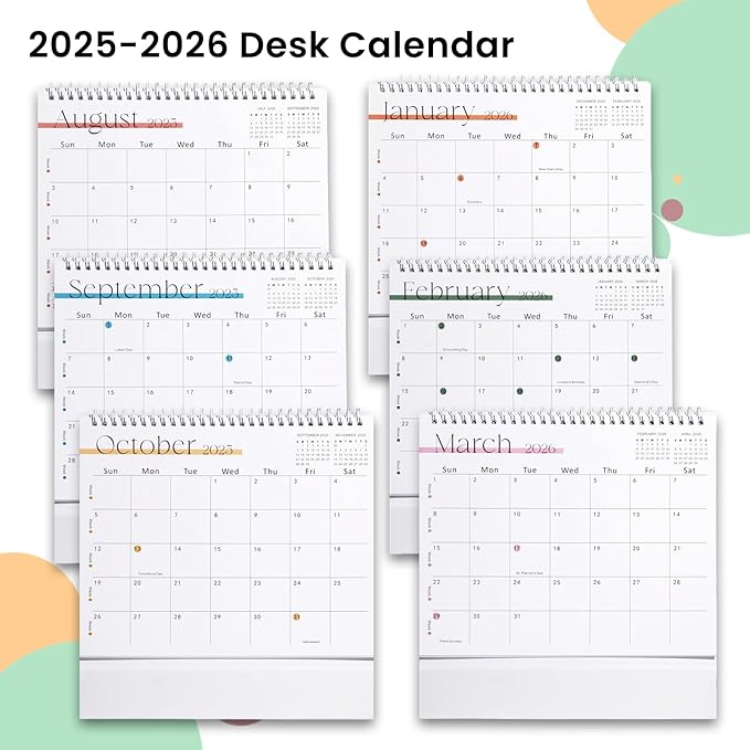Desk Calendar 2025-2026,July 2025 to Dec 2026 18 Months Standing Flip Desk Calendar with Stickers,10" x 8" Desktop Calendar for Home Office School,White