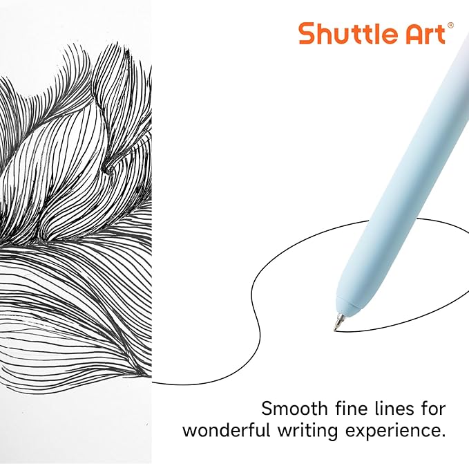 Shuttle Art Retractable Pastel Shifting Gel Ink Pens, 15 Pack Black Ink Pens, Cute Pens 0.5mm Fine Point Soft Aesthetic Barrel for Smooth Writing Journaling Taking Notes School Office Home