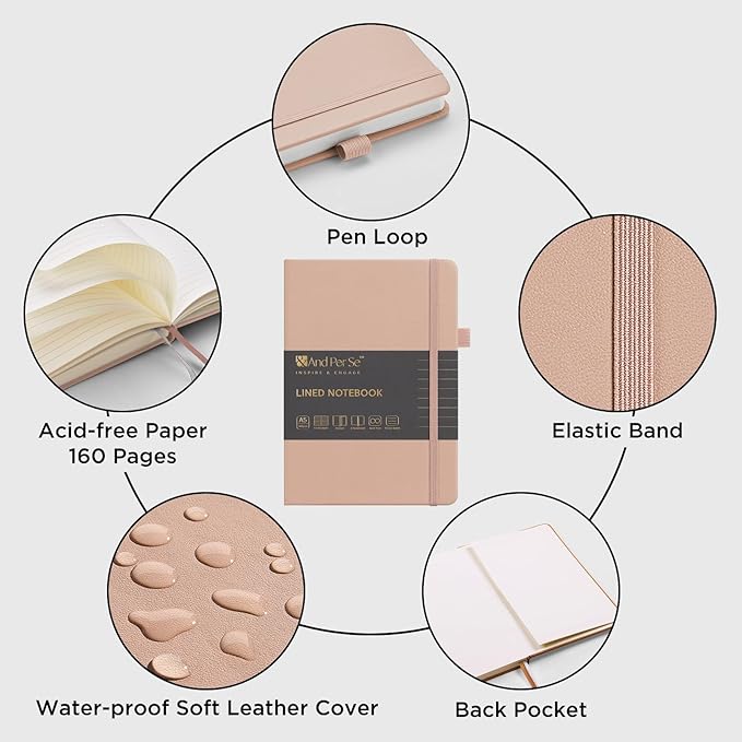 &And Per Se Lined Journal Notebook, 160 Pages, A5 5.7 x 8 inches College Ruled Thick Paper Notebook Journals for Writing, Hardcover Notebooks for Women Men Office School (1 Pack, Apricot)