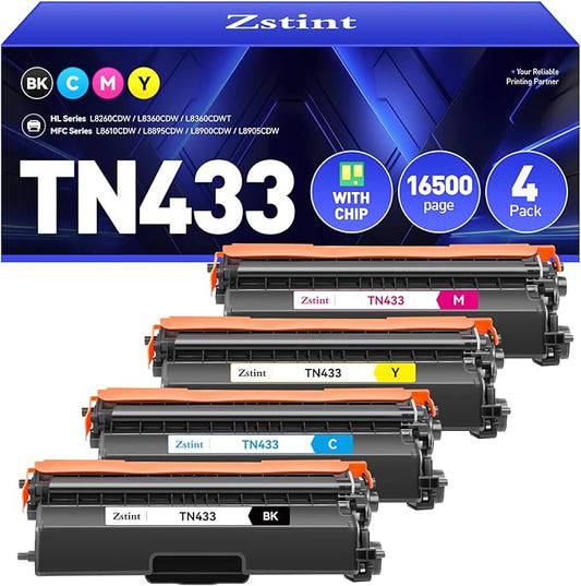TN433 Toner Cartridge 4-Pack Compatible Replacement for Brother TN-433 TN431 TN436 MFC-L8900CDW MFC-L8690CDW HL-L8360CDW HL-L8260CDW MFC-L8610CDW MFC-L8905CDW MFC-L9570CDW HL-L8360CDWT Printer Set Ink