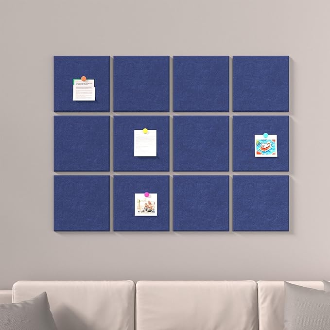 Large Cork Boards for Walls – 48 x 36 Self Adhesive Felt Wall Tiles, Ideal for Office Black Bulletin Board, Easy to Install Pin Board Photo Board