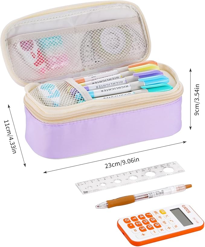 Big Pencil Case Large Capacity Pencil Bag with Zipper Pencil Pouch for Girls Boys Kids Adults Stationery Pencil Pen Case Organizer for School Office Purple
