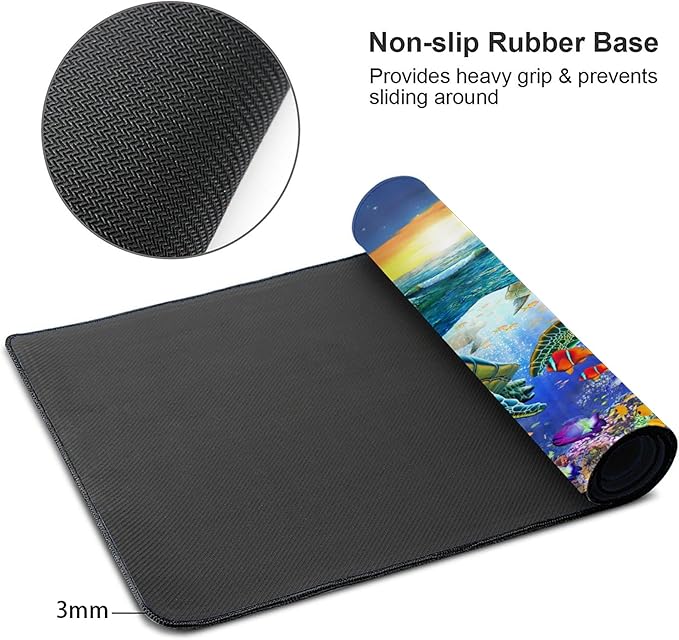 Desk Mat,Sea Turtle Extended Gaming Mouse Pad for Office Work & Game,Computer Keyboard Mouse Mat Desk Non-Slip Rubber Base Large Mousepad with Stitched Edges, 31.5x15.7inch