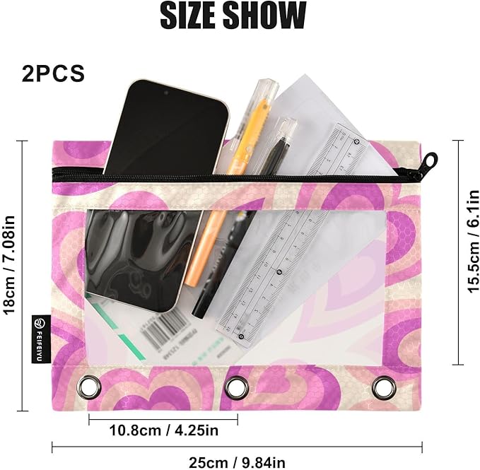 ZAZYXTJ Binder Pencil Pouchs 3 Ring with Zipper Clear Window Office Organizers bag for School Students Teacher Supplies 2 Pack (A)