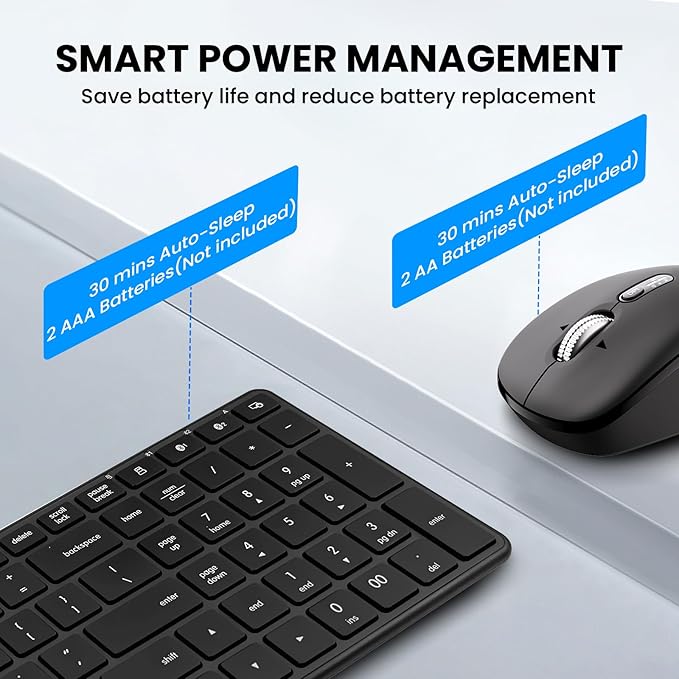 Wireless Bluetooth Keyboard and Mouse Combo (USB + Dual BT), Multi-Device Slim Keyboard and Mouse Set Compatible for Windows, Mac,PC Laptop iPad Tablet - QWERTY