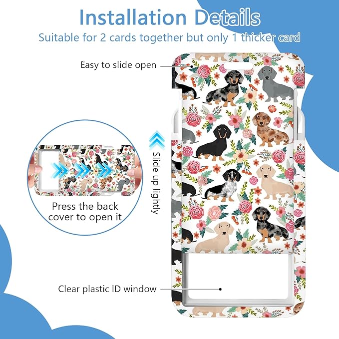 Floral Dogs Lanyard with Id Holder, Cute ID Badge Holder with Retractable Lanyard, ID Holder with Badge Reel Clips, Animal Keychain Name Tag ID Card Holder Teacher Women Doctor Office Gift