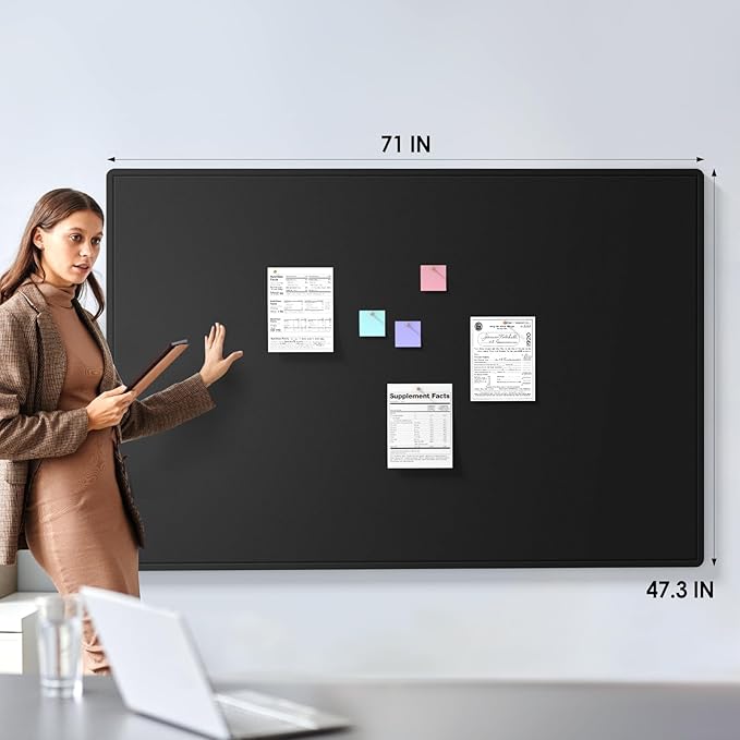 MaxGear Extra Large Bulletin Board 72" x 48", Foldable Felt Board Vision Board Supplies, Cork Board for Office, Home, School, Small Pin Boards for Walls Decorative Display Board Black