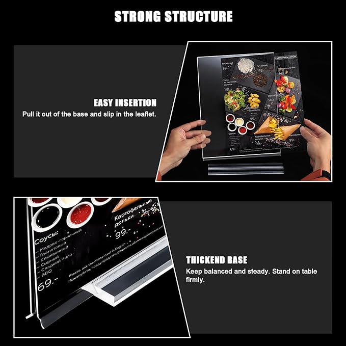 6pack Acrylic Sign Holder 5 X 7, Vertical T Shape Clear Plastic Sign Holder, Double-Sided Menu Holder, Unbreakable Table Sign Holder for Restaurant, Office, School, Store and Home Use