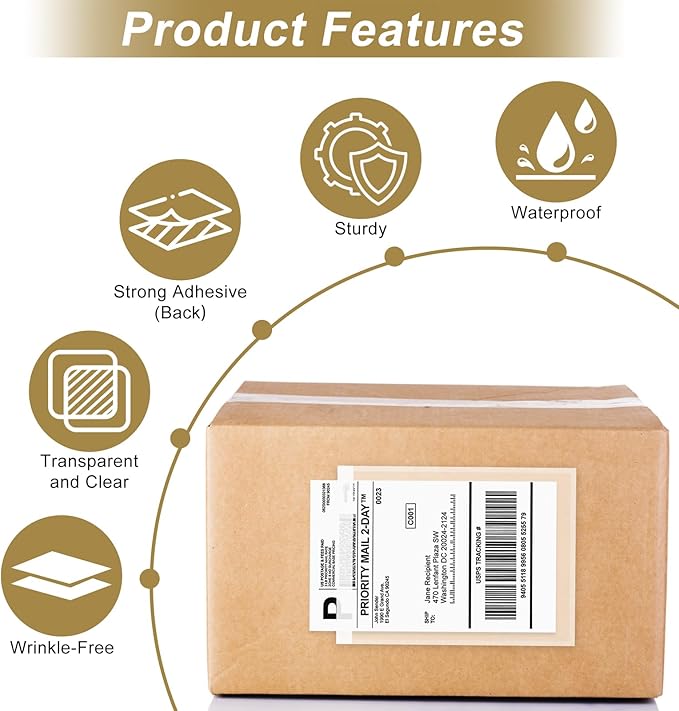 AZUREAL 100PCS Shipping Label Sleeves, 7.5" x 5.5" Packing Slip Pouches, Packing List Envelopes/Shipping Label Envelopes for Mailing, Packing List, Packaging, Protective Documents