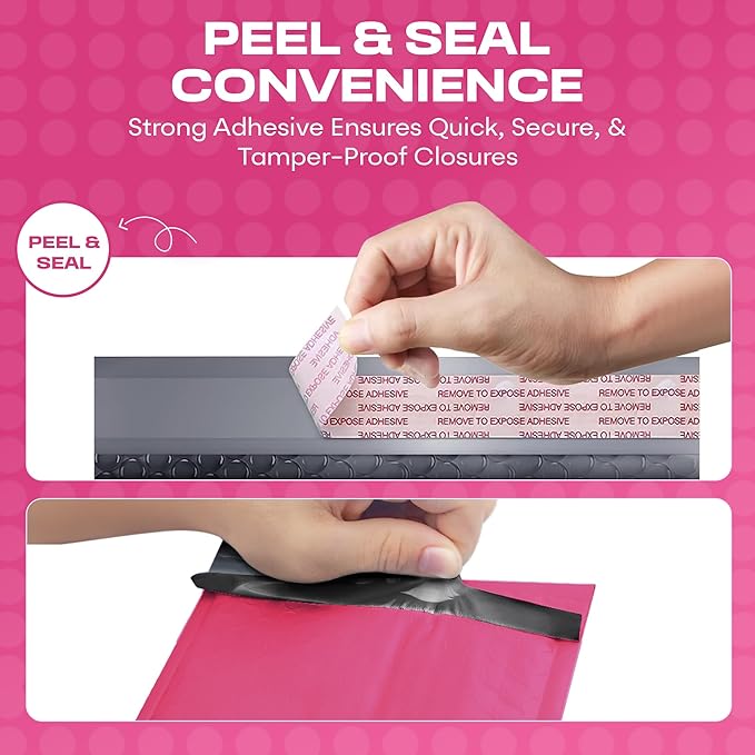 Hot Pink 10x13 Inch Poly Bubble Mailers |Self Seal Padded Envelopes for Thick books | Air Cushioned Bubble Mailer | Usable Size 9.5x13 | Waterproof Lightweight Mailing Shipping Bags | 200 Pack Bulk