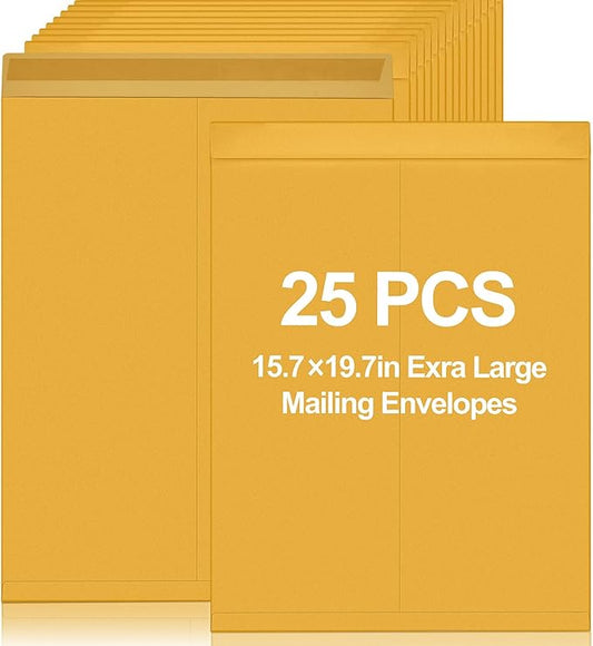25 Pcs 16 x 20 Inch Extra Large Mailing Envelopes 32lb with Gummed Flaps, Catalog Envelopes Jumbo Craft for Mailing, Storage and Organizing Documents Office Supplie