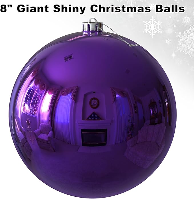 Purple 8.0" Extra Large Christmas Ornaments - Christmas Tree Decoration Balls Shatterproof Hanging Shiny Balls for Birthday Holiday Wedding Decorations Set of 2pcs