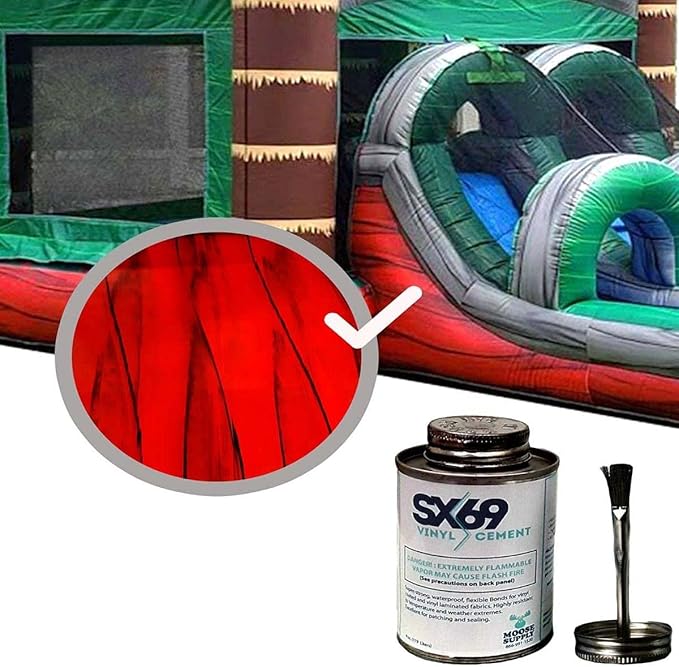 SX-69 Vinyl Repair Kit | Inflatable Bounce House Repair Kit | Includes 4 Ounce Adhesive and Vinyl Roll | for Flexible, Waterproof Repairs of Tears, Punctures, and Holes