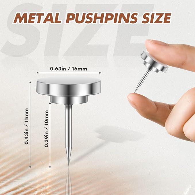 15 Pieces of Silver Tacks, Metal Tacks for Wall, Metal Push Pins, Picture Hanging, Push Pins for Wall Bulletin Board Decorative