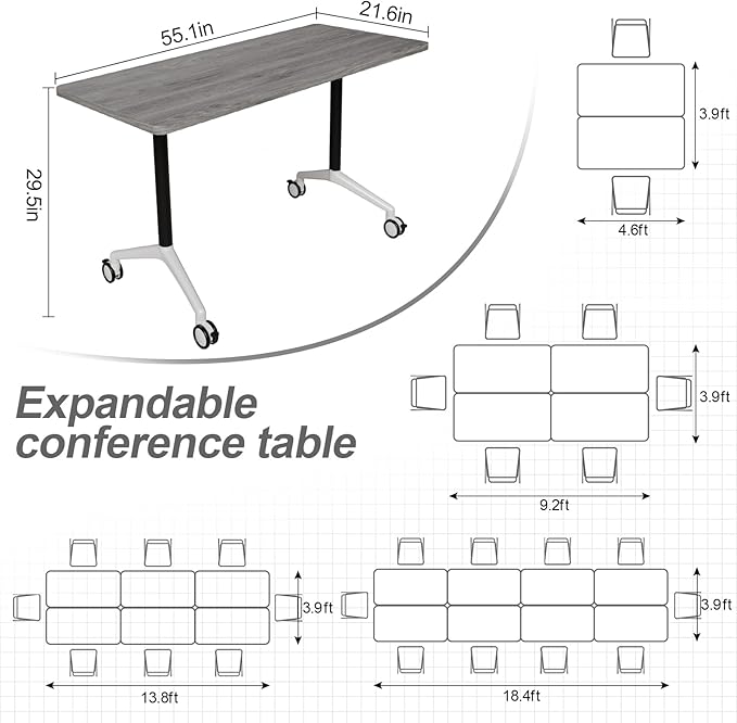 Folding Conference Table, Modern Large Conference Room Tables with Flip-Top Design, Foldable Conference Table Meeting Table with Wheels, Mobile Seminar Training Tables for Office Classroom (8, Oak)