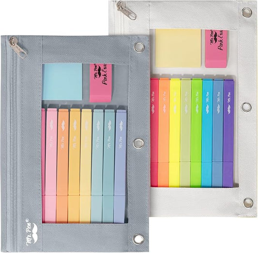 Mr. Pen- Pencil Pouch for 3 Ring Binder, 2 Pack, Grey and Beige, 3 Ring Binder Pencil Pouch