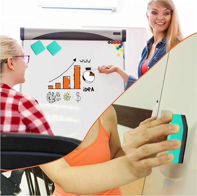 Dry Erase Erasers, 48 Pack Magnetic Whiteboard & Chalkboard Cleansers, Small Magnetic Erasers (Green)