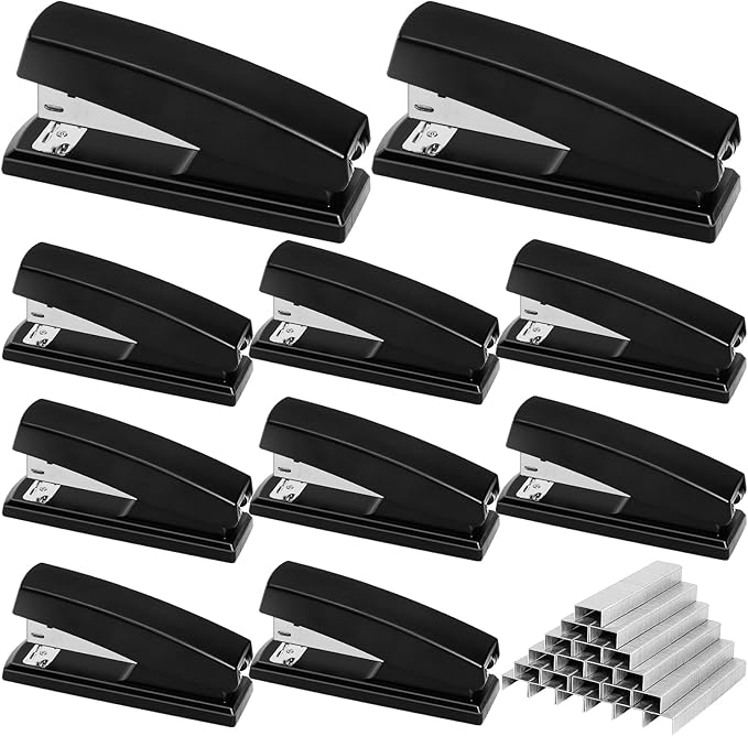 10 Pieces Stapler,Desktop Staplers Heavy Duty,25 Sheet Capacity Staplers with 6000 Standard Staples,Black Office Stapler Standard Stapler,Desk Stapler for Office School Home Supplies