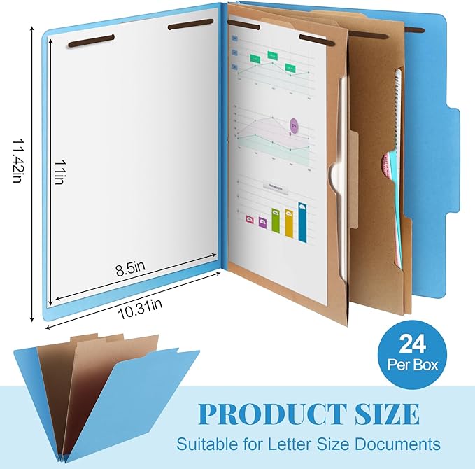 Skyygemm 24 Pcs Classification Folders Letter Size, 2 Pocket Dividers Pressboard File Folder with Fasteners, Expanding File Organizer Bulk for Teachers, Clergy, Office, Church, Christmas (Blue)