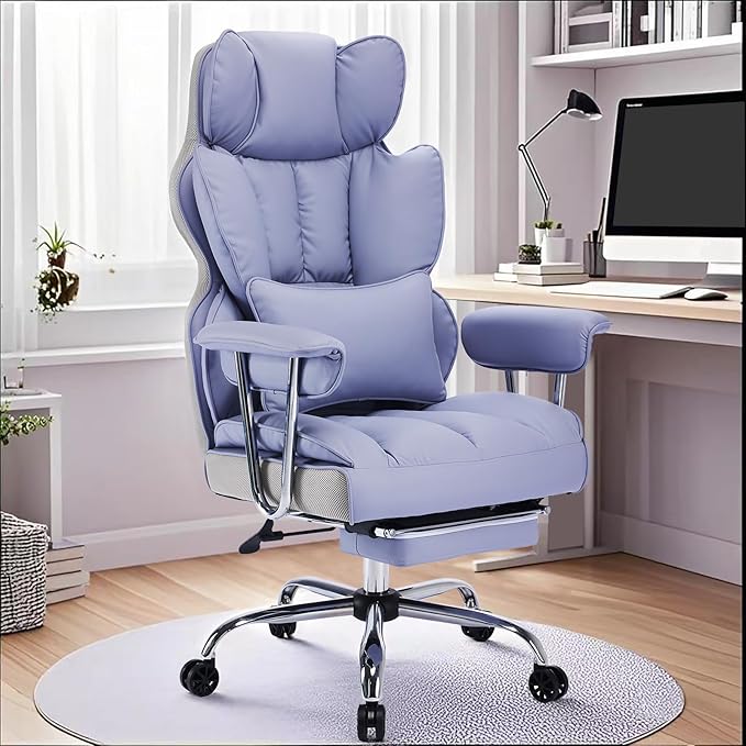 Efomao Big and Tall Office Chair 400LBS, Heavy Duty Executive Office Chair with Foot Rest, Home Office Desk Chairs, Purple Big Tall Computer Chairs