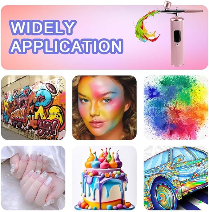 48PSI High-Pressure Airbrush Kit with Compressor, 0.3mm Nozzle & 4000mAh Battery - Handheld Portable Spray Gun for Nail Art, Makeup, Painting, Graffiti, Cake Decorating,Model Coloring (Pink)