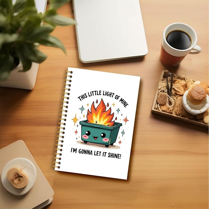 This Little Light of Mine Dumpster Fire Notebook, Dumpster Fire Gifts Journal, Funny Journals for Women, Funny Office Supplies, Hardcover Spiral Notebooks 5.5x8.3 Inch
