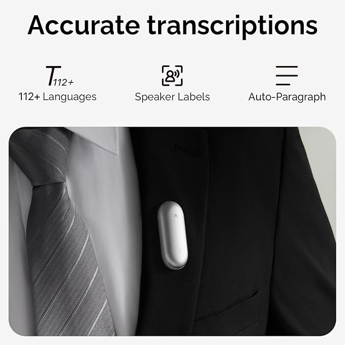 NotePin AI Voice Recorder, Voice Recorder with Additional Charging Set, Transcribe & Summarize with AI Technology, 64GB Memory