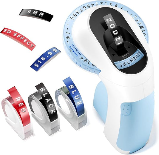 Embossing Label Maker ,Vintage Embossed Label Maker Machine with Tapes,Manual Retro Labeler ,Old School Embosser with 3 Rolls 9mm 3D Embossing Tapes for Home Marking Office Kids DIY Crafting - Blue