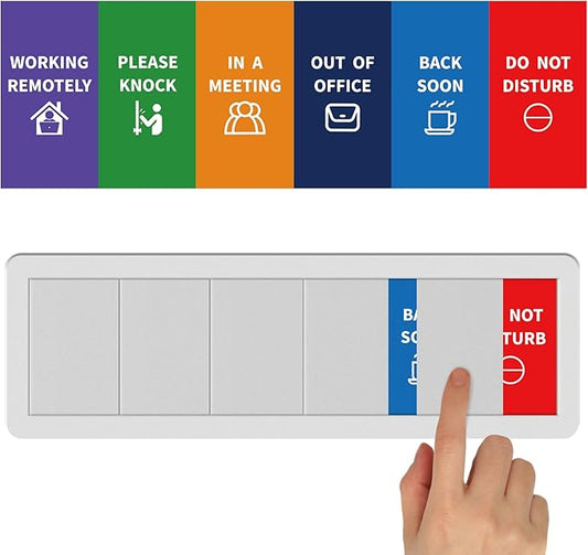 Office Door Sign-6 Options Door Signs for Office In A Meeting Sign/Out Of Office/Do Not Disturb/Working From Home/Please Knock/Back Soon Privacy Office Slider Sign for Meeting & Conference Room