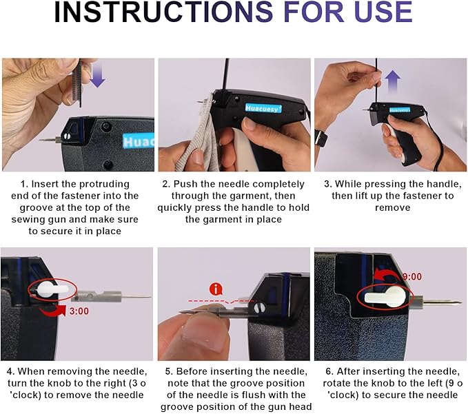 Clothing Sewing Gun - Portable Sticky Gun for Clothes with Storage Box and 4500 Black/White/Transparent Fasteners