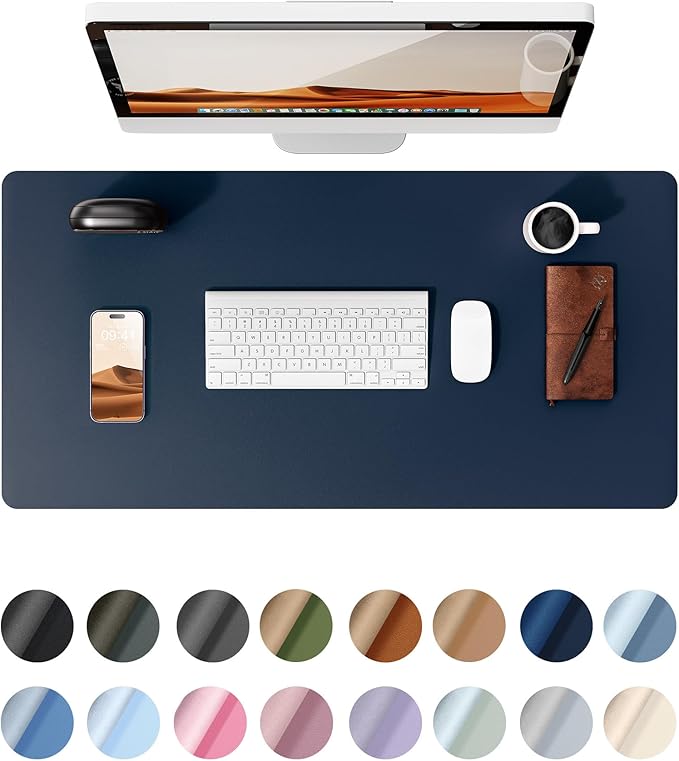 YSAGi Leather Desk Protector, Office Mat, Large Mouse Mat, Non-Slip PU Leather Blotter, Laptop Pad, Waterproof Writing Pad for Office and Home (Dark Blue, 31.5" x 15.8")