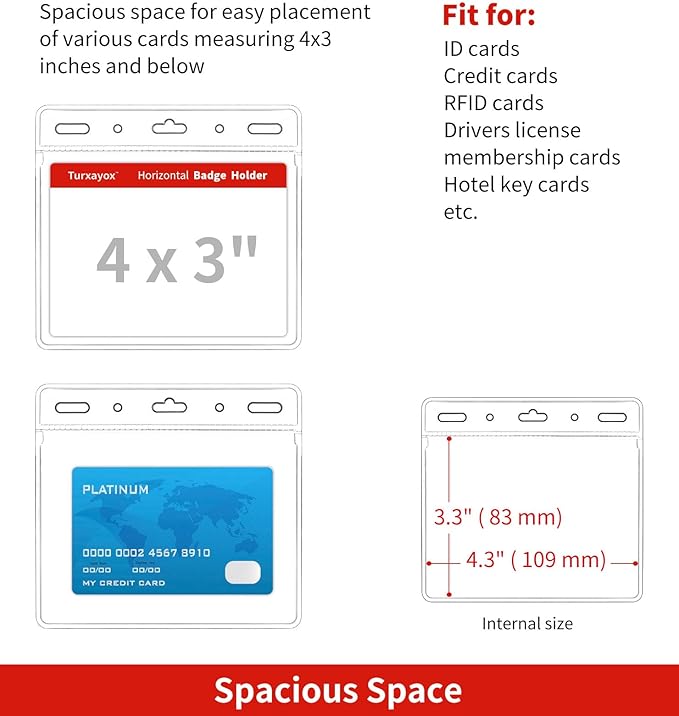 250 Pack Horizontal Clear ID Badge Holder, 4x3 Inch Plastic Name Tag Badge Holders, Card Protector Cover, Quick Load and Remove No Zipper Sleeve for Lanyard
